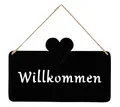 Produktbild: levandeo Türschild Willkommen Eisen Modernes Hängeschild Schwarz Matt 25x16 cm Wetterfeste Haustürdeko Gartendekoration mit Kordel und Herzdekor