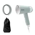 Produktbild: Tefal Origin Travel Dampfbürste, 1200 W, klappbar, einsatzbereit in 25 Sekunden, 20 g/Minute, Dampfglätter Reise, 70 ml Wassertank, Steamer inklusive Zubehör, Weiß/Eukalyptus, DT1034