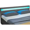 Produktbild: Juskys Polsterbett Lyon 140 x 200 cm mit Bettkasten, LED Beleuchtung, Lattenrost & Matratze - Kunstleder & Holz – Bett Bettgestell Jugendbett grau - Grau