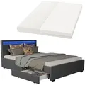 Produktbild: Juskys Polsterbett Lyon 140 X 200 Cm Mit Bettkasten, Led Beleuchtung, Lattenrost & Matratze - Kunstleder & Holz – Bett Bettgestell Jugendbett Grau