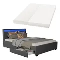 Produktbild: Juskys Polsterbett Lyon 140x200 cm mit Matratze, Bettkasten, LED Beleuchtung, Lattenrost & Kopfteil, grau, Bett Bettgestell Jugendbett Einzelbett