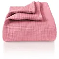 Produktbild: Laynenburg Tagesdecke Musselin aus 100% Baumwolle – Baumwolldecke, Kuscheldecke, Wohndecke als Sommerdecke, Bett-Überwurf, Couch-Überwurf, Sofa-Decke rosa 220 cm x 240 cm