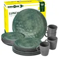 Produktbild: BRUNNER Camping-Geschirr-Set Melamin 2-4 Personen | 16-Teilig - Teller, Schüsseln & Becher | Lunch Box Venetian SEA Green- Für Wohnmobil, Wohnwagen & Boot - Bruchfest, Leicht & Anti-Slip