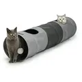 Produktbild: lionto Agility-Tunnel für Katzen, Spieltunnel erweiterbar & platzsparend, grau, Faux-Linen, faltbar (1-tlg) hochwertiger Katzentunnel mit Spielball grau Ø 30 cm x 30 cm x 130 cm x 30 cm x 30 cm