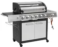 Produktbild: El Fuego Gasgrill Long Beach, 6 Hauptbrenner, 1 Seitenbrenner, Deckel mit Glassichtfenster, Edelstahl, Grill Smoker Grillwagen BBQ, AY 596