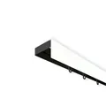 Produktbild: SN Deco - Vorhangschiene SH Set 1-läufig, Gardinenschiene, vorgebohrt, m. Blende weiß 7.5cm, Komplettes Zubehör und Röllchen (Schiene Schwarz, Blende Weiß, 120 cm)
