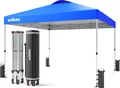 Produktbild: Wiltec Pop Up Pavillon 3 x 3 m blau mit Rädern, Faltpavillon mit „One Push“-Technologie und Gewichtstaschen, Gartenpavillon mit verstellbaren Beinen
