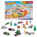 Produktbild: Hot Wheels Spielzeugautos, Adventskalender 2024, 8 Hot Wheels Autos im Maßstab 1:64, hinter 24 nummerierten Türchen verstecken sich 16 winterliche Zubehörteile und eine Spielmatte, HTG00