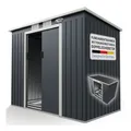Produktbild: Juskys Metall Gerätehaus Geräteschuppen M mit Pultdach, Schiebetür & Fundament 4m³ anthrazit