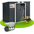 Produktbild: Metall Gerätehaus - Geräteschuppen Gartenhaus Garten Schuppen Mit Fundament, Schiebetür & Pultdach - M Anthrazit - 4m3 - 213 × 130 × 173 Cm - Juskys
