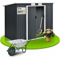 Produktbild: Metall Gerätehaus - Geräteschuppen Gartenhaus Garten Schuppen Mit Fundament, Schiebetür & Pultdach - M Anthrazit - 4m3 - 213 × 130 × 173 Cm - Juskys