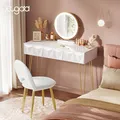 Produktbild: EUGAD Schminktisch mit Beleuchtung, drehbarem Spiegel, Metall, MDF, Weiß+Gold