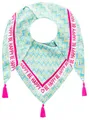 Produktbild: Zwillingsherz Dreieckstuch mit Quasten, Türkis-Blau Zickzack-Muster, Be Happy Schriftzug, Pink Akzente