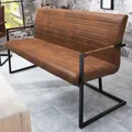 Produktbild: Industrial Freischwinger Bank LOFT 160cm vintage braun Sitzbank mit Armlehne