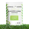 Produktbild: TerraDomi Blaukorn Dünger 10kg | Rasendünger Sommer mit Langzeitwirkung | Blaudünger optimal auch bei Hitzestress für einen gesunden Rasen | Volldünger & Universaldünger | 250m²