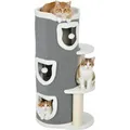 Produktbild: PawHut Kratztonne, 101 cm hoch Katzentonne mit Höhle, Spielball, Plüschrand, mehrstöckig Kratzbaum mit Sisal-Kratzbäumen, oberem Bett, Plattfor...