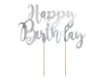 Produktbild: Cake Topper Happy Birthday 22,5 cm x 1 Stück Tortendeko Kuchendeko Tortenstecker Tortenfigur Geburtstag Silber
