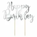 Produktbild: PartyDeco Cake Topper Happy Birthday Silber 22,5cm Kuchendeko Tortendekoration