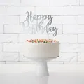 Produktbild: Tortendekoration 'Happy Birthday' silber Hochzeit Vintage Tortenaufsatz