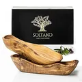 Produktbild: SOLTAKO Olivenholz Schale länglich [2er Set] Le Boulanger M (25-29 cm) rustikale Schälchen aus Oliven Holz