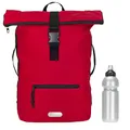 Produktbild: Elephant Rucksack Herren Plane Time Bag Kurierrucksack Roll-Top Fahrradrucksack Sport Fitness Damen 23 Liter A4 12821 + Flasche (12825 Red Uni)