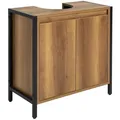 Produktbild: SoBuy Waschbeckenunterschrank, Braun, Schwarz, Holzwerkstoff, Metall, 30x60x60 cm, Badezimmer, Badezimmerschränke, Waschbeckenunterschränke