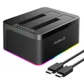 Produktbild: Inateck RGB USB 3.0 USB-C Port Festplatten Dockingstation mit Offline-Klonen, für 2,5/3,5 Zoll SATA HDDs und SSDs, 2 x 20TB Dual Bay Docking Station, UASP unterstützt, SA02003C