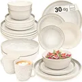 Produktbild: SÄNGER Key West | Steingut Geschirr Set 30 tlg, Teller Set 6 Personen, 6x Speise- Dessertteller, Müslischalen, Pastaschalen, Kaffebecher Kombiservice Creme mit sandiger Maserung | VALUE COLLECTION