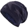 Produktbild: Compagno Sternen Wintermütze warm gefütterte Beanie Flechtmuster Einheitsgröße Mütze, Farbe:Marineblau