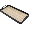 Produktbild: Metall Deko Tablett in schwarz mit Griffen - 40 cm x 20 cm - Kerzentablett rechteckig mit Boden in Holz Optik