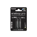 Produktbild: eneloop pro, AA/Mignon NI-MH Akku, 2er-Pack, Kapazität mit min. 2500 mAh, Ready-to-Use NI-MH Akkus, bis zu 500 Mal wiederaufladbar, plastikfreier Verpackung, pro, schwarz