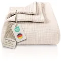 Produktbild: LAYNENBURG Premium Musselin Tagesdecke 150x200 cm - 100% Baumwolle - extraweiche, leichte Sommerdecke als Kuscheldecke, Bett-Überwurf, Baumwolldecke, Couch-Überwurf - warme Sofa-Decke (Beige)