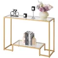Produktbild: VEVOR 2-stufiger Konsolentisch moderner rechteckiger Flurtisch (107 x 35,4 x 75,5 cm) mit Platte aus gehärtetem Glas, Sofa-Beistelltisch mit Kippschutz für Wohnzimmer Flur Eingangsbereich Foyer