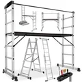 Produktbild: TecTake Gerüst, Leiter 4 in 1, Mobile Mehrzweckleiter, Arbeitsbühne, Baugerüst, Alu Gerüst, Rollgerüst mit Arbeitsplattform, Haushaltsleiter, belastbar bis max. 150 Kg - Silber