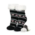 Produktbild: Burning Bird - Hüttensocken Kuschelsocken Stoppersocken Einheitsgröße 39-42 - flauschig warm gefütterte Socken - ABS Anti-Rutsch Noppen - Weihnachtssocken, Wintersocken, Wollsocken (Herz Schwarz)