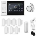 Produktbild: HUXGO® HXA007 Funk Alarmanlage Set WiFi + GSM mit Sirene | Alarm System mit Bewegungsmelder, 7X Tür- Fenstersensor, Fernbedienung | Wohnmobil Alarmanlage | Smart Home Security