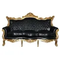 Produktbild: Casa Padrino Barock 3er Sofa Master Schwarz / Gold Lederoptik Mod2 - Limited Edition - Wohnzimmer Couch Möbel Lounge