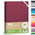 Produktbild: leevitex® Spannbettlaken 90x200cm - 100x200cm | Spannbetttuch Bettlaken | 100% Jersey Baumwolle | Matratzenhöhe bis 25 cm | Öko-Tex | Bordeaux/Weinrot