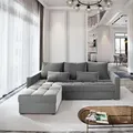Produktbild: Masseno Ecksofa KOS PIK mit Schlaffunktion L-Form, Sofa mit Bettkasten, Wohnzimmersofa, Couch, Soffa, Bettsofa, Couchgarnitur- Hellgrau, PAROS 05 - Schwarz