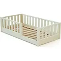 Produktbild: JURABABY - SONHO MINI Kinderbett bodenbett aus Holz 70 x 140 cm - Perlweiß | Mit abnehmbarem Seitengitter links oder rechts | Kinderbett mit Latte... - Weiß