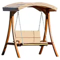 Produktbild: ALEOS. Design Hollywoodschaukel Gartenschaukel Schaukelbank Rio aus Holz Lärche mit Dach und Polsterauflage braun