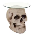 Produktbild: Mendler Beistelltisch Totenkopf HWC-A19, Glastisch Wohnzimmertisch Couchtisch Totenschädel, Polyresin rund Ř 62695
