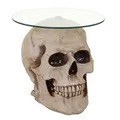 Produktbild: Beistelltisch Totenkopf HWC-A19, Glastisch Totenschädel, Polyresin Ø55cm natur