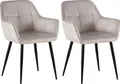 Produktbild: CLP 2er Set Esszimmerstuhl Emia Samt gepolstert mit Ziernähten,hellgrau
