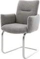 Produktbild: DELIFE Polsterstuhl Jova-Flex, mit Armlehnen Freischwinger flach Edelstahl Bouclé Silbergrau Taschenf