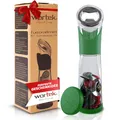 Produktbild: wortek Flaschenöffner mit Auffangbehälter - Getränkeöffner Bieröffner Bierflaschenöffner Kronkorken Sammler Bar Küche Camping Zubehör - Geschenk für Männer und Bierliebhaber Grün