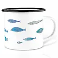 Produktbild: Ligarti Emaille Tasse | handveredelter Becher | Design Mug | Fischwarm