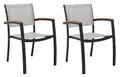 Produktbild: Home4You Gartenstuhl 2er Set stapelbar - Aluminium - Textilenbespannung - Eukalyptusholz - Braun - Grau - Schwarz - Essstuhl Balkonstuhl Mittellehner Stapelstuhl 2er Set - bis max. 100 kg