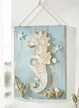 Produktbild: Dekoleidenschaft Wandbild aus Holz Seepferdchen türkis, mit echten Muscheln, Holzbild, Wanddeko im Shabby Look