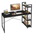 Produktbild: ZOLTA Loft Schreibtisch mit Regalen 120x48 cm Schwarz Stabiler Computertisch Homeoffice Arbeitstisch Gamingtisch höhenverstellbar Metallrahmen MDF Ablage Links oder rechts montierbar